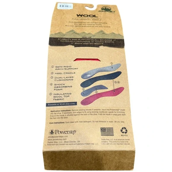 New Journey By Powerstep Wool Full Length Insoles Outdoors 7-7.5 Men 9-9.5 Women - Picture 2 of 5